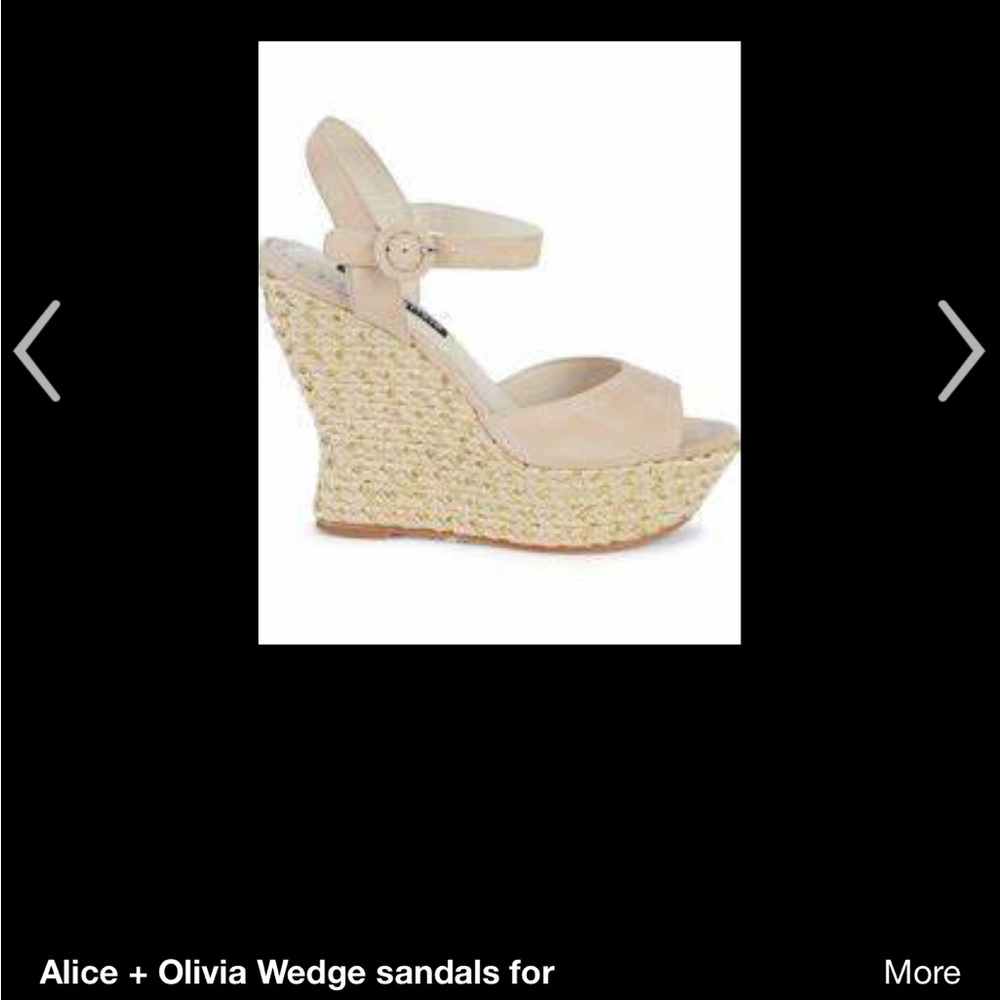 NWOT - Alice + Olivia Suede Wedge Sandals with Gold Metallic Woven Heel - Size 5